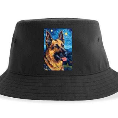 German Shepherd Painting Art Starry Night Sky Dog Van Gogh Sustainable Bucket Hat