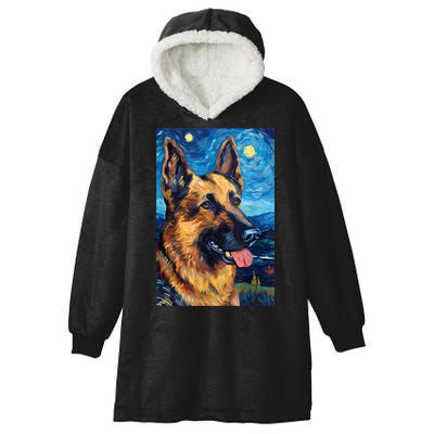German Shepherd Painting Art Starry Night Sky Dog Van Gogh Hooded Wearable Blanket