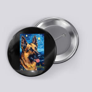 German Shepherd Painting Art Starry Night Sky Dog Van Gogh Button