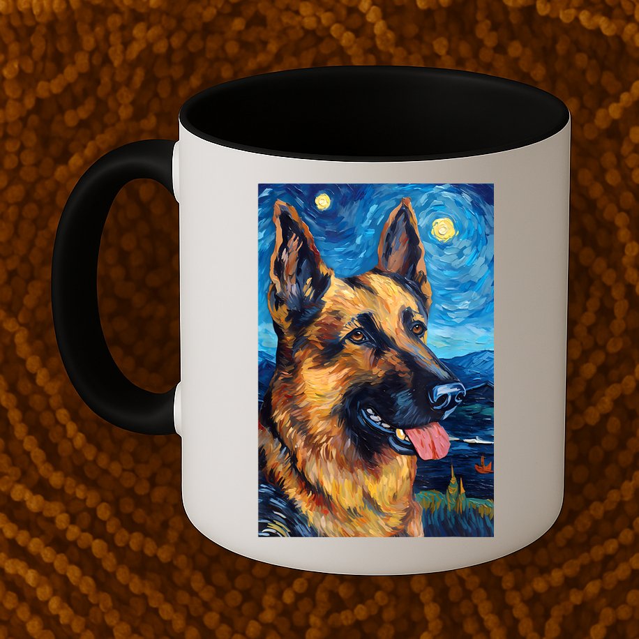 German Shepherd Painting Art Starry Night Sky Dog Van Gogh Mug