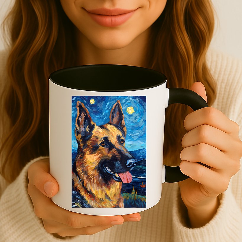 German Shepherd Painting Art Starry Night Sky Dog Van Gogh Mug