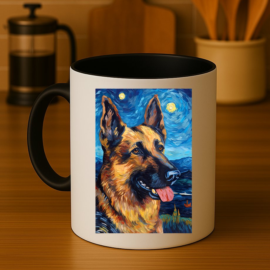 German Shepherd Painting Art Starry Night Sky Dog Van Gogh Mug
