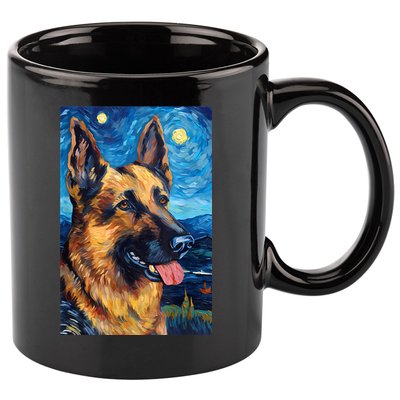 German Shepherd Painting Art Starry Night Sky Dog Van Gogh 11oz C Handle Ceramic Mug