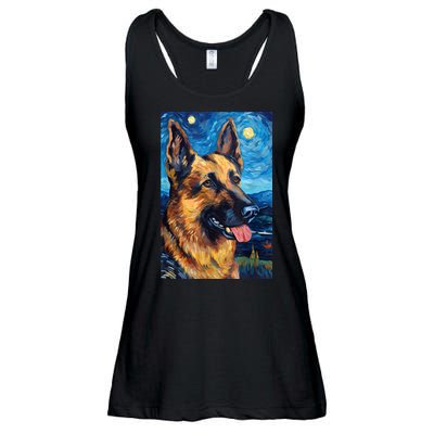 German Shepherd Painting Art Starry Night Sky Dog Van Gogh Ladies Essential Flowy Tank