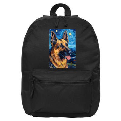 German Shepherd Painting Art Starry Night Sky Dog Van Gogh 16 in Basic Backpack