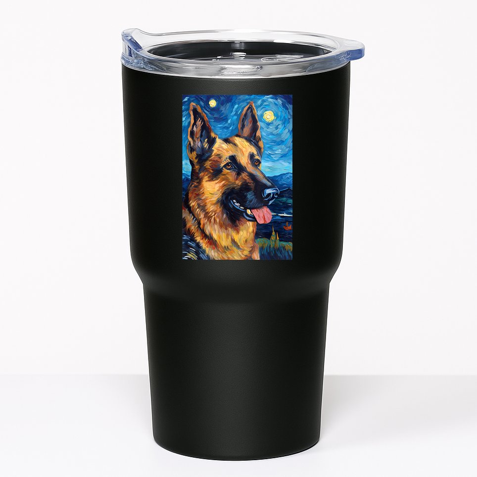 German Shepherd Painting Art Starry Night Sky Dog Van Gogh Tumbler