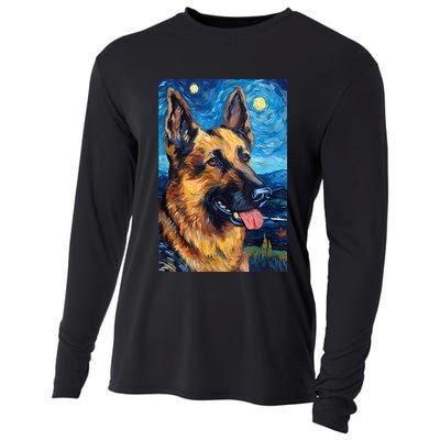 German Shepherd Painting Art Starry Night Sky Dog Van Gogh Cooling Performance Long Sleeve Crew