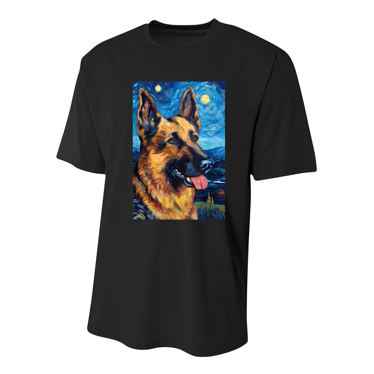German Shepherd Painting Art Starry Night Sky Dog Van Gogh Youth Performance Sprint T-Shirt