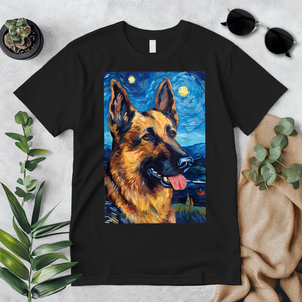 German Shepherd Painting Art Starry Night Sky Dog Van Gogh Premium T-Shirt