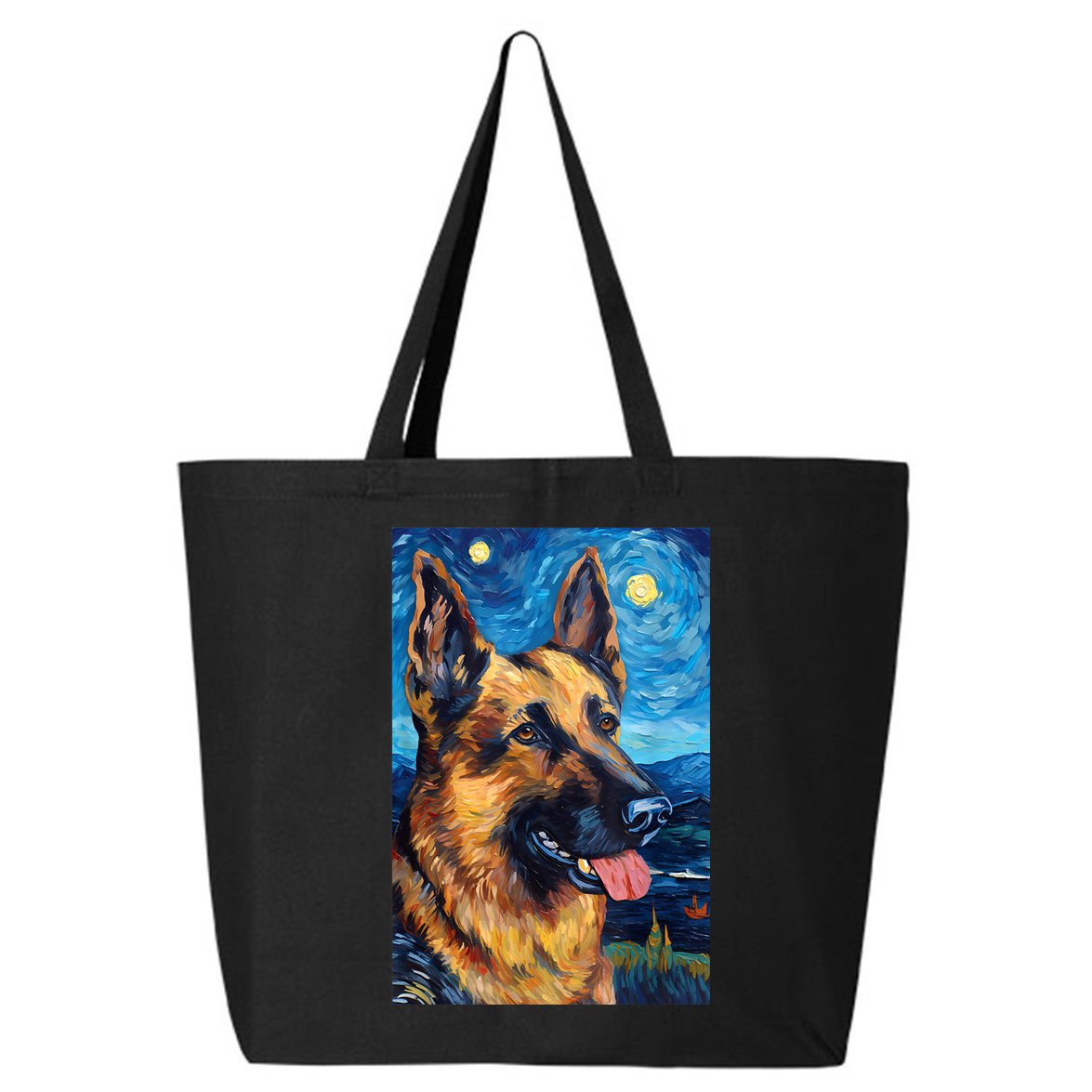 German Shepherd Painting Art Starry Night Sky Dog Van Gogh 25L Jumbo Tote