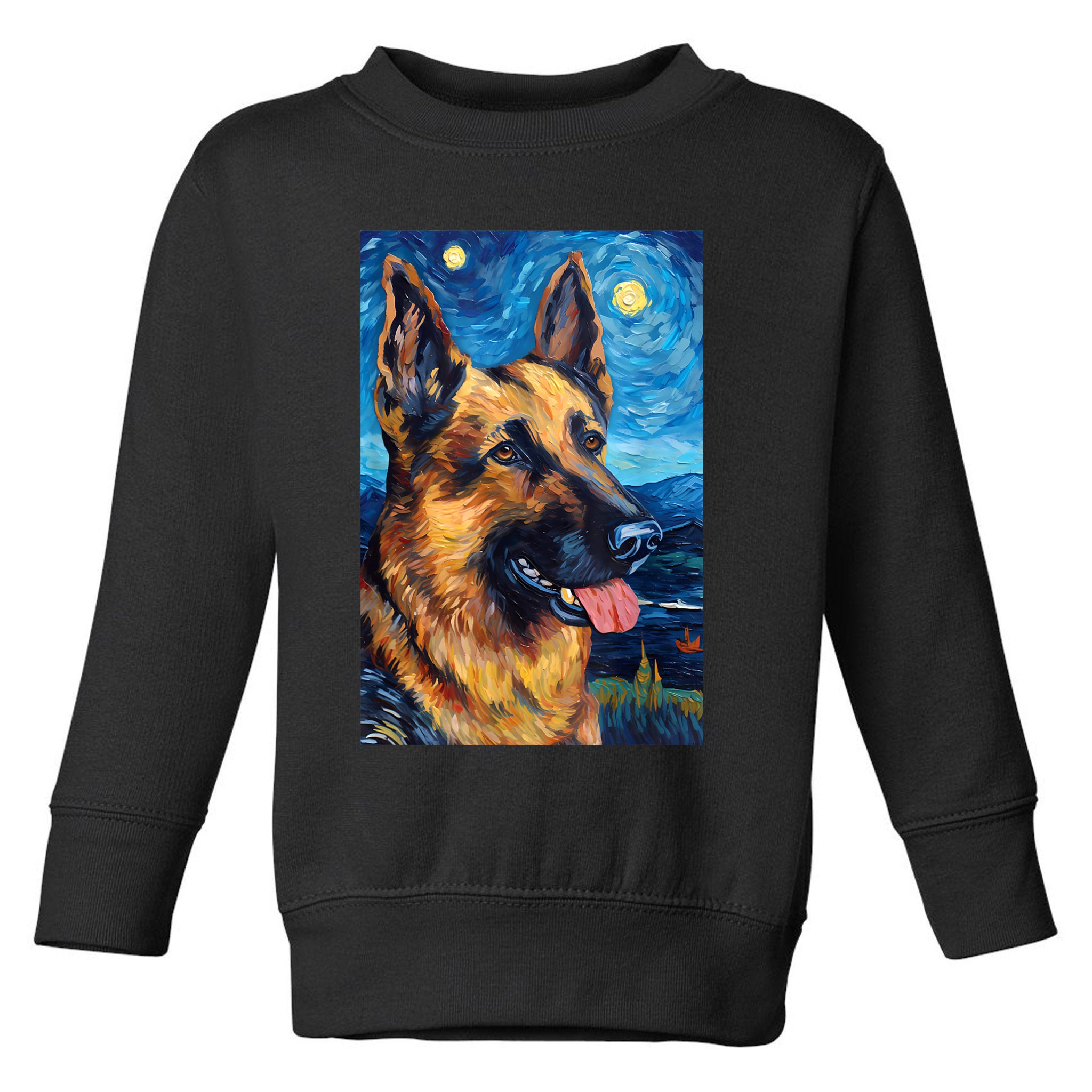 German Shepherd Painting Art Starry Night Sky Dog Van Gogh Toddler Sweatshirt