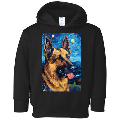 German Shepherd Painting Art Starry Night Sky Dog Van Gogh Toddler Hoodie