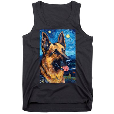 German Shepherd Painting Art Starry Night Sky Dog Van Gogh Tank Top