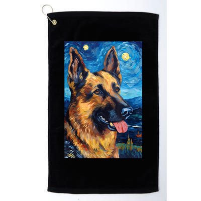 German Shepherd Painting Art Starry Night Sky Dog Van Gogh Golf Towel