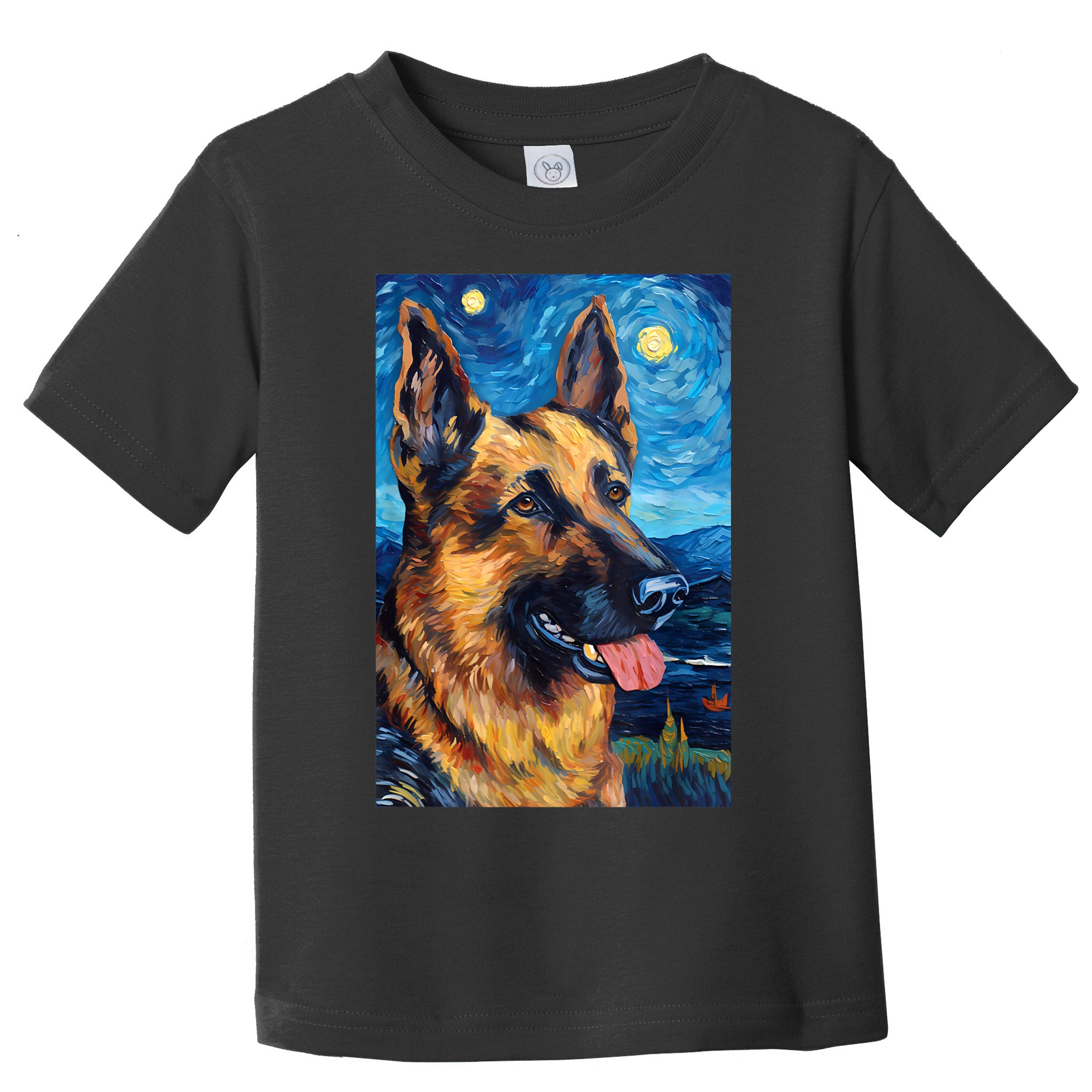 German Shepherd Painting Art Starry Night Sky Dog Van Gogh Toddler T-Shirt
