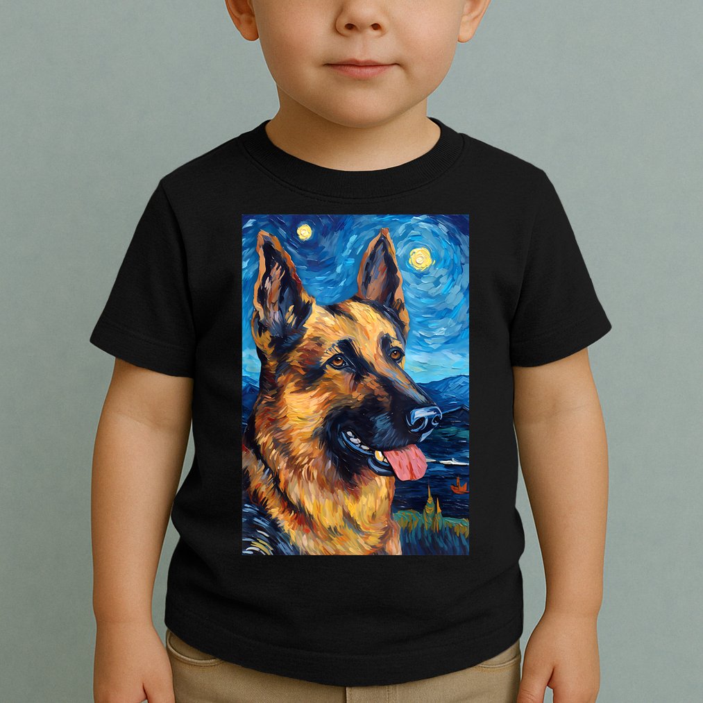 German Shepherd Painting Art Starry Night Sky Dog Van Gogh Toddler T-Shirt