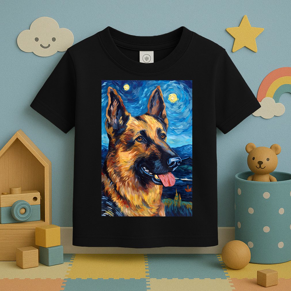 German Shepherd Painting Art Starry Night Sky Dog Van Gogh Toddler T-Shirt