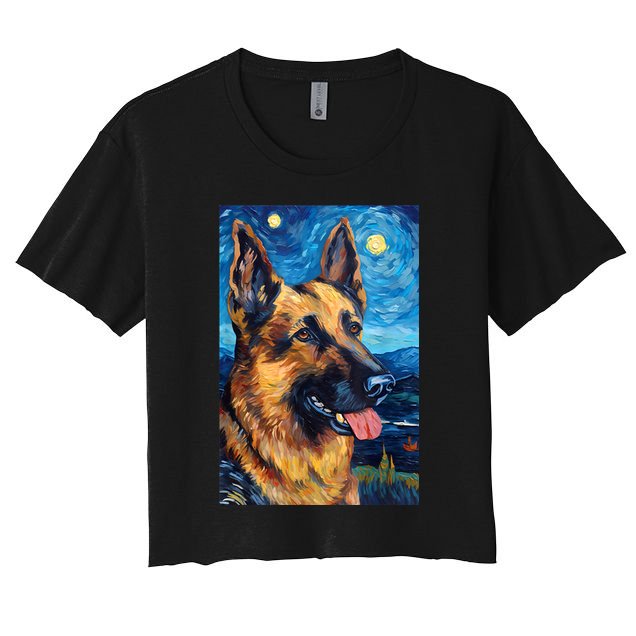 German Shepherd Painting Art Starry Night Sky Dog Van Gogh Crop Top