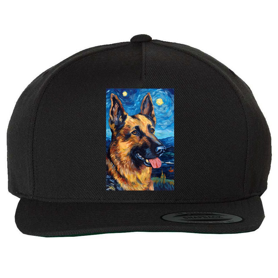 German Shepherd Painting Art Starry Night Sky Dog Van Gogh Wool Snapback Cap