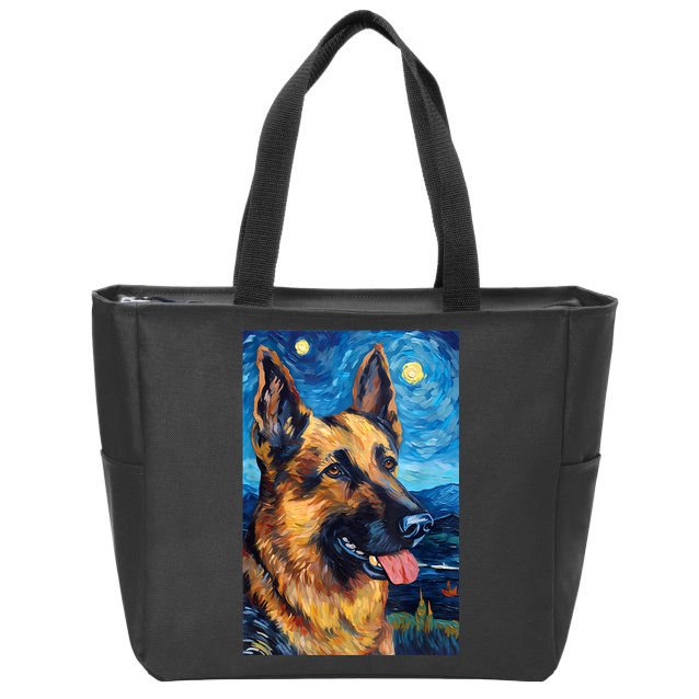 German Shepherd Painting Art Starry Night Sky Dog Van Gogh Zip Tote Bag