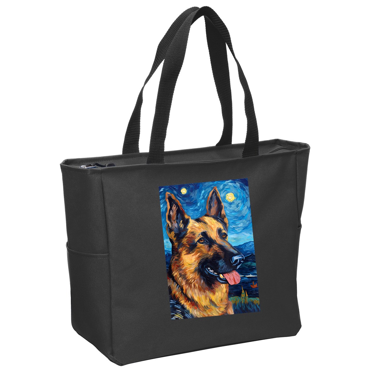 German Shepherd Painting Art Starry Night Sky Dog Van Gogh Zip Tote Bag
