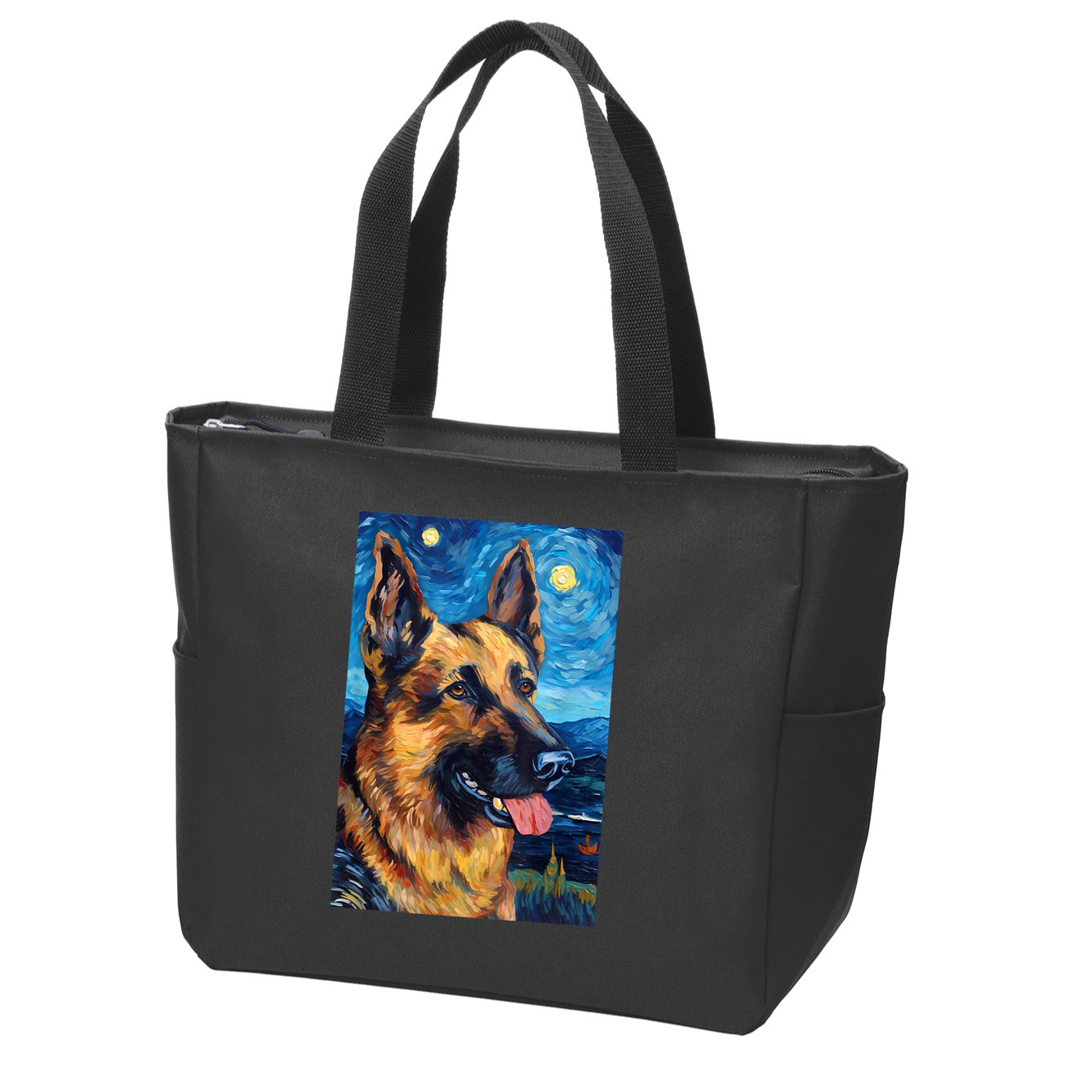 German Shepherd Painting Art Starry Night Sky Dog Van Gogh Zip Tote Bag