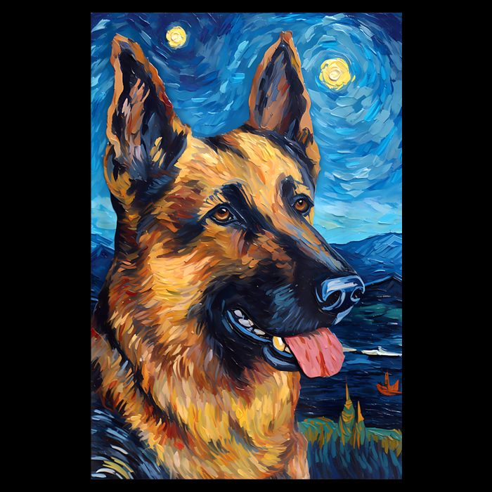 German Shepherd Painting Art Starry Night Sky Dog Van Gogh Zip Tote Bag