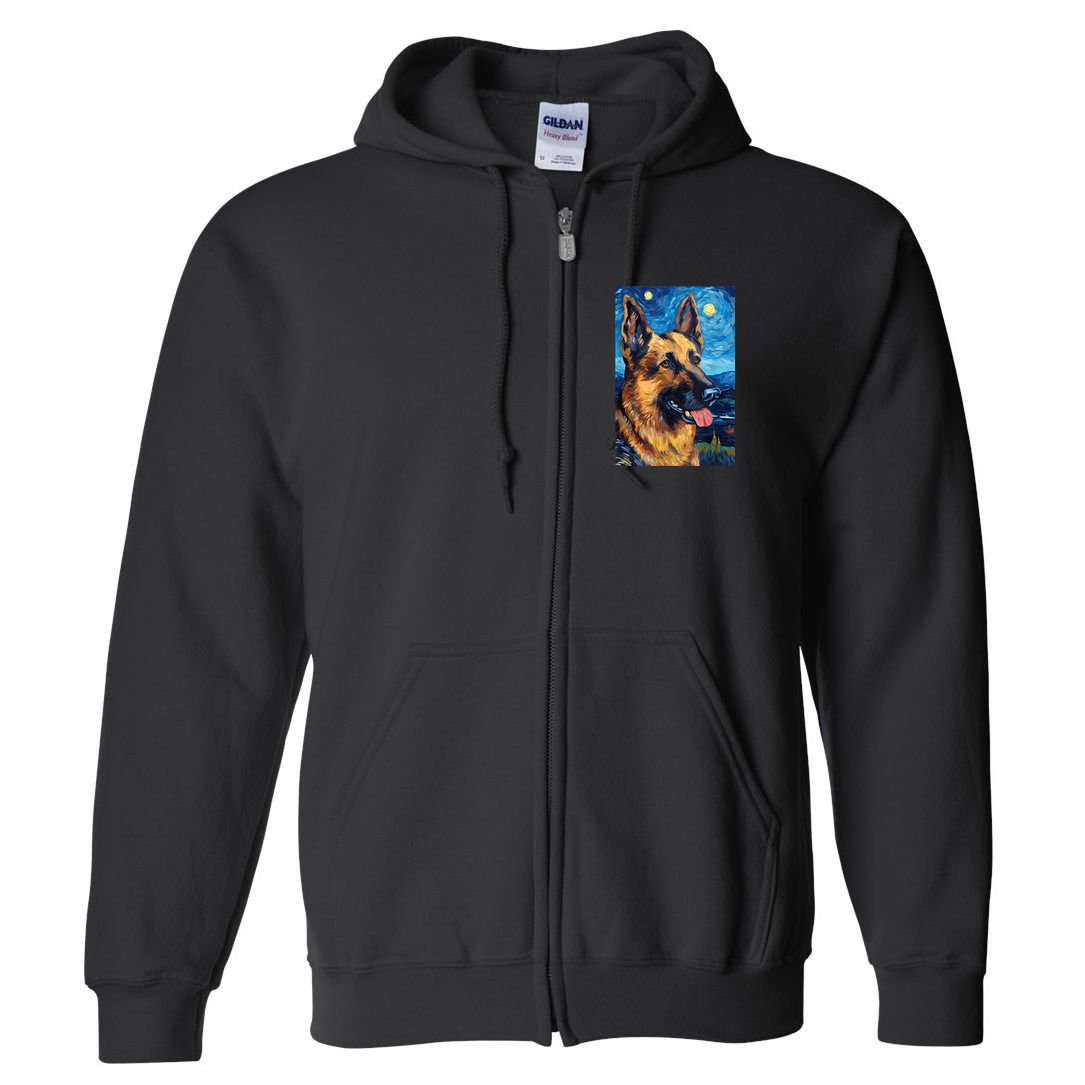 German Shepherd Painting Art Starry Night Sky Dog Van Gogh Full Zip Hoodie