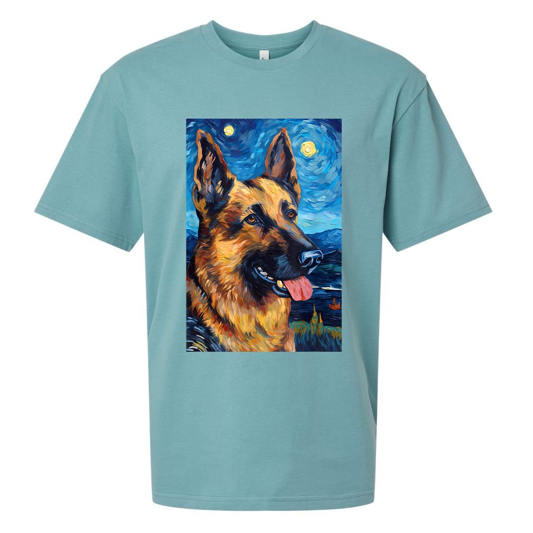 German Shepherd Painting Art Starry Night Sky Dog Van Gogh Sueded Cloud Jersey T-Shirt