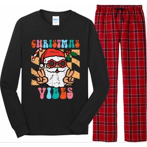 Groovy Santa Peace Christmas Vibes Retro Xmas Funny Funny Long Sleeve Pajama Set