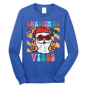 Groovy Santa Peace Christmas Vibes Retro Xmas Funny Funny Long Sleeve Shirt