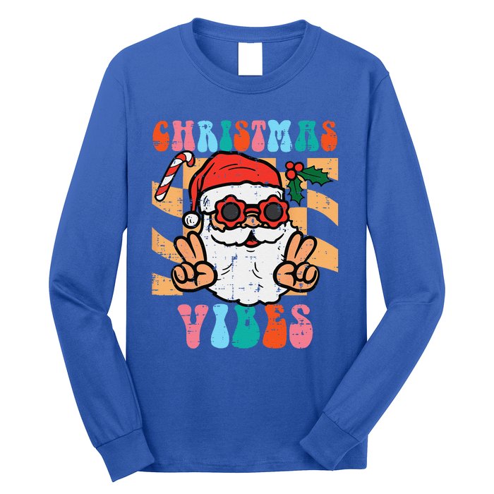 Groovy Santa Peace Christmas Vibes Retro Xmas Funny Funny Long Sleeve Shirt