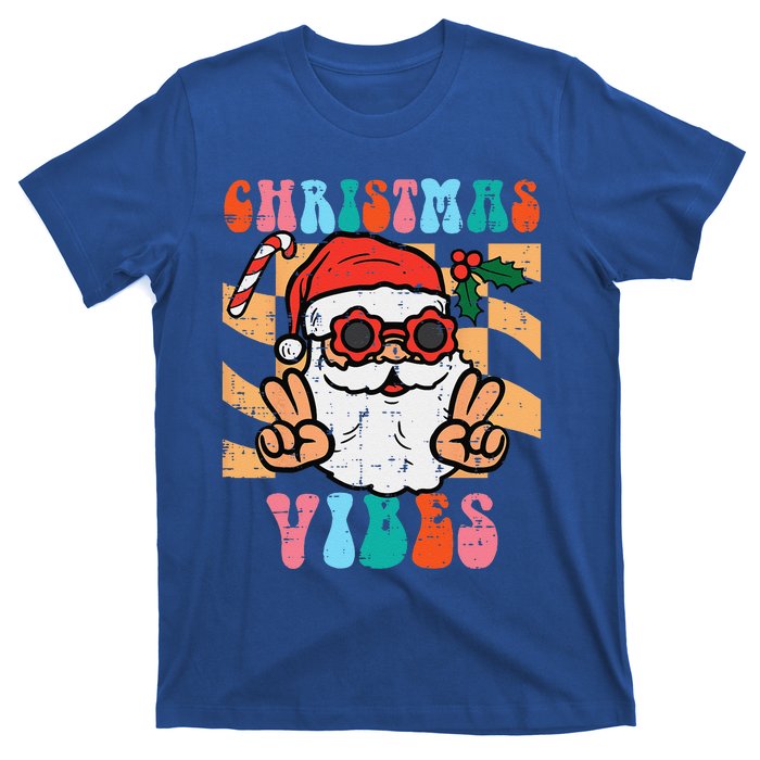 Groovy Santa Peace Christmas Vibes Retro Xmas Funny Funny T-Shirt