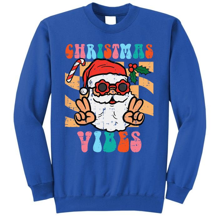 Groovy Santa Peace Christmas Vibes Retro Xmas Funny Funny Tall Sweatshirt