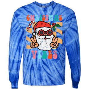 Groovy Santa Peace Christmas Vibes Retro Xmas Funny Funny Tie-Dye Long Sleeve Shirt