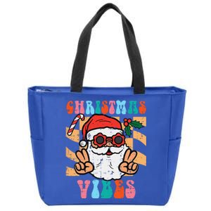 Groovy Santa Peace Christmas Vibes Retro Xmas Funny Funny Zip Tote Bag