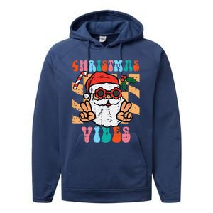 Groovy Santa Peace Christmas Vibes Retro Xmas Funny Funny Performance Fleece Hoodie