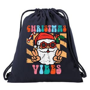 Groovy Santa Peace Christmas Vibes Retro Xmas Funny Funny Drawstring Bag