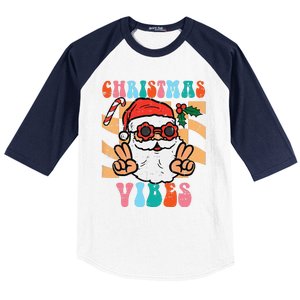 Groovy Santa Peace Christmas Vibes Retro Xmas Funny Funny Baseball Sleeve Shirt