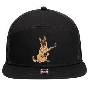 German Shepherd playing the acoustic guitar 7 Panel Mesh Trucker Snapback Hat