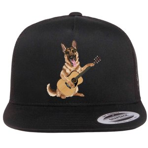 German Shepherd playing the acoustic guitar Flat Bill Trucker Hat