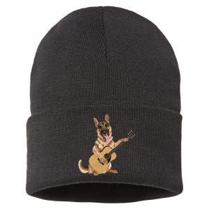 German Shepherd playing the acoustic guitar Sustainable Knit Beanie