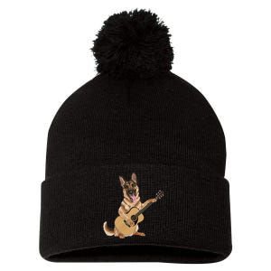 German Shepherd playing the acoustic guitar Pom Pom 12in Knit Beanie