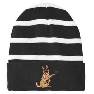 German Shepherd playing the acoustic guitar Striped Beanie with Solid Band