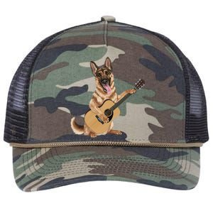 German Shepherd playing the acoustic guitar Retro Rope Trucker Hat Cap