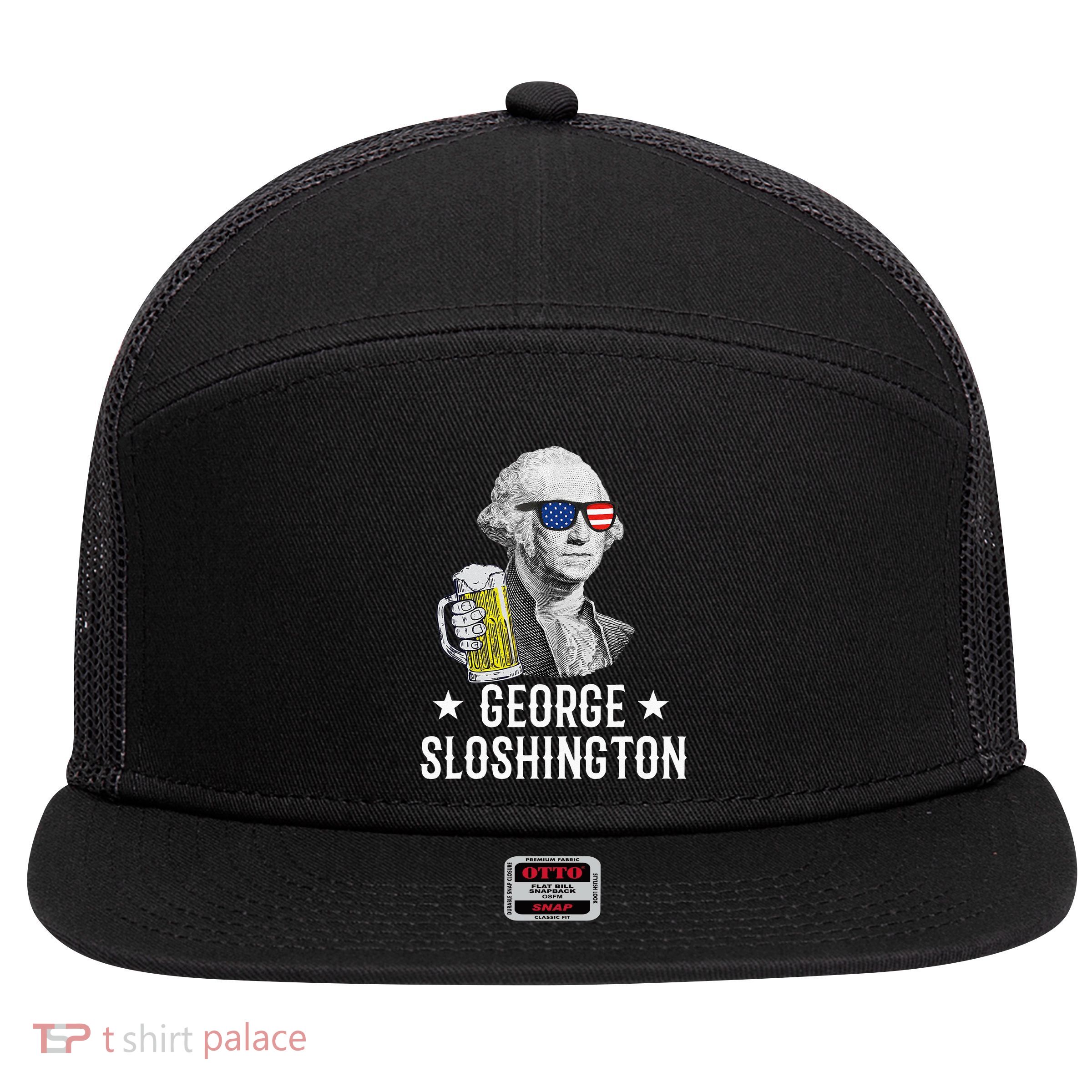 George Sloshington President George Washington Drinking Beer 7 Panel Mesh Trucker Snapback Hat