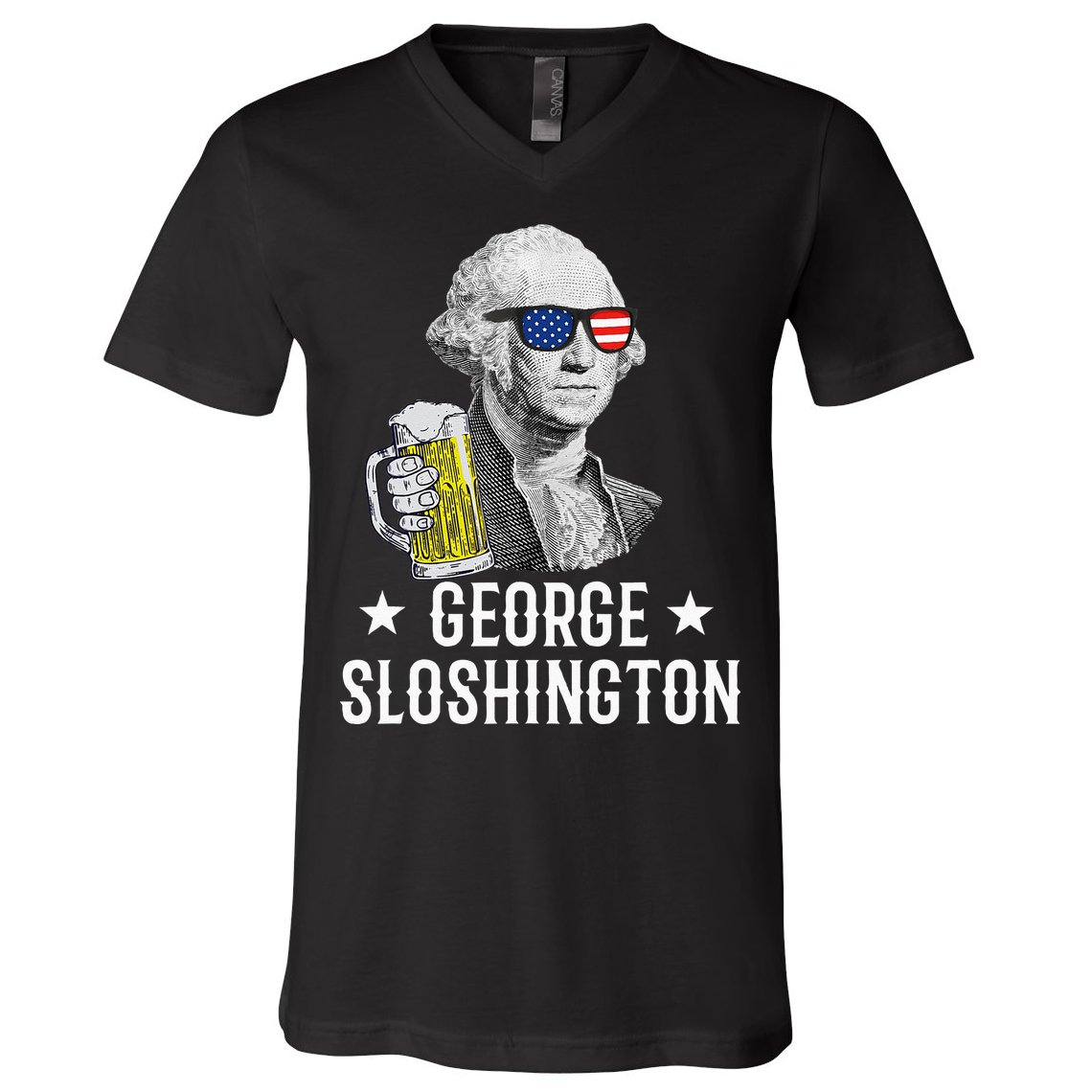 George Sloshington President George Washington Drinking Beer V-Neck T-Shirt