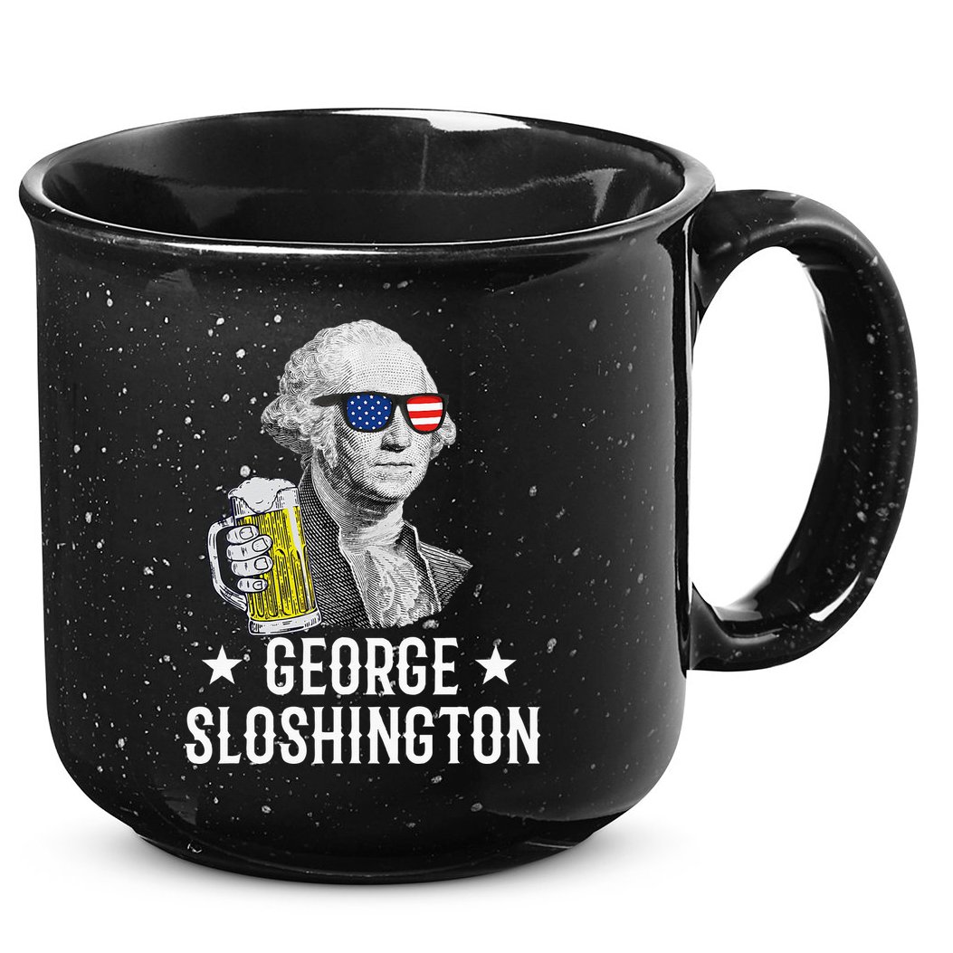 George Sloshington President George Washington Drinking Beer 15oz Campfire Ceramic Mug