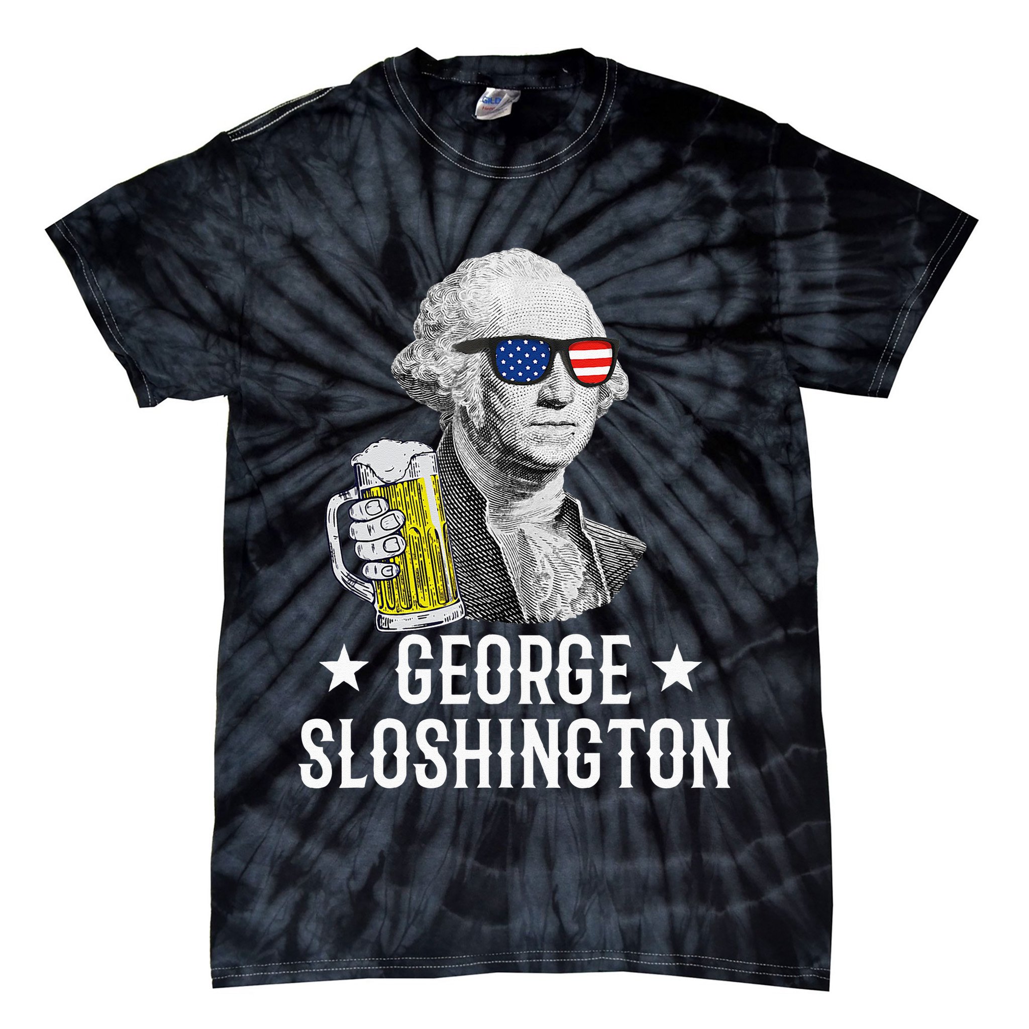 George Sloshington President George Washington Drinking Beer Tie-Dye T-Shirt