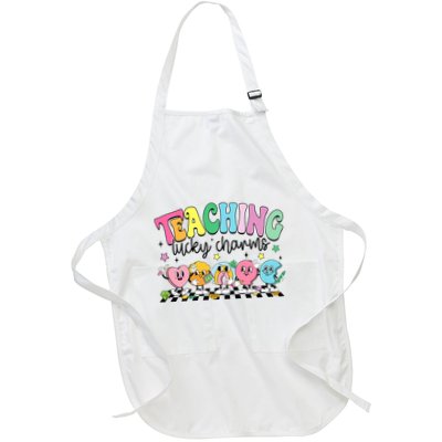 Groovy St Patricks Funny Retro Teaching Lucky Charm Teacher Full-Length Apron With Pockets
